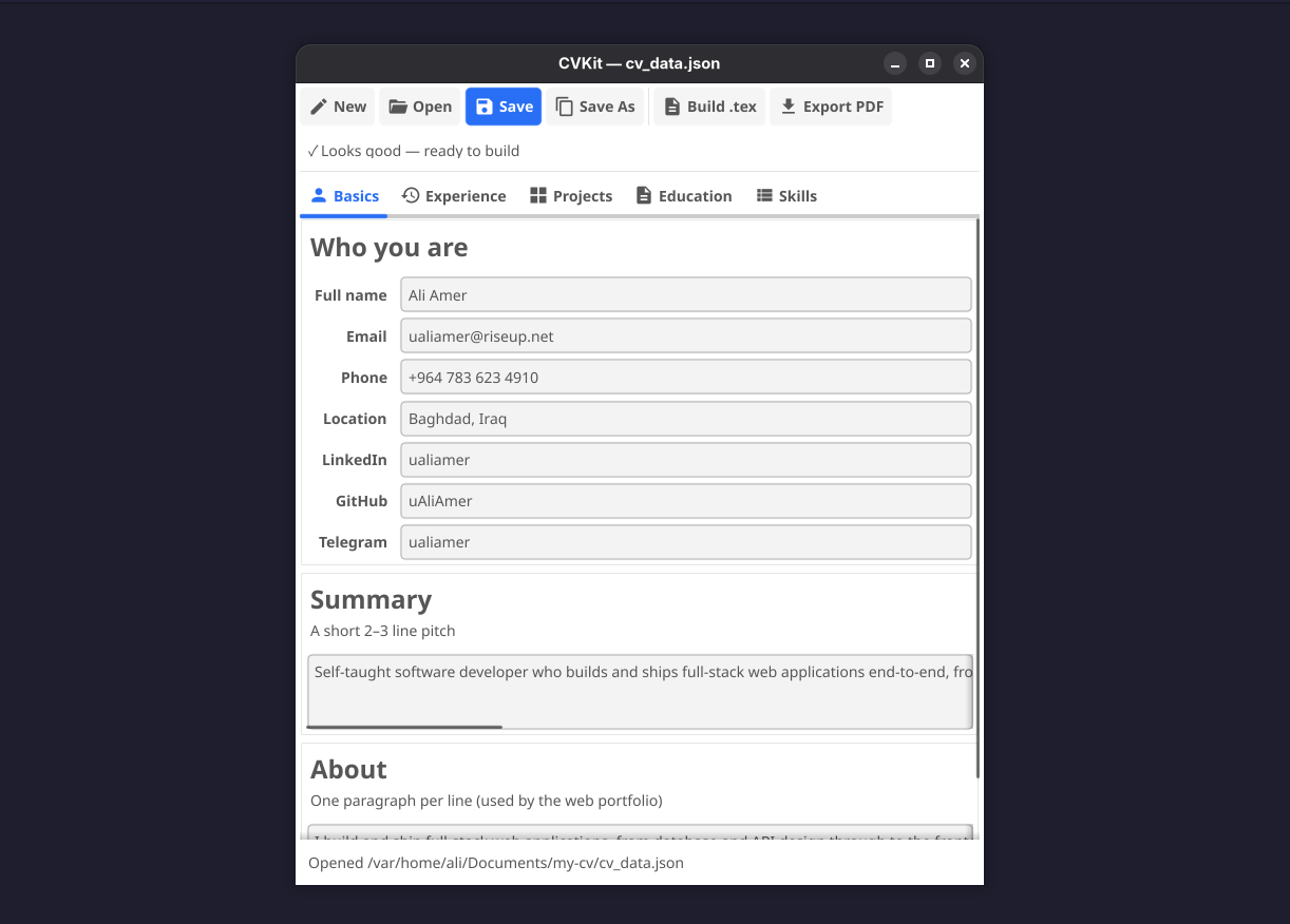 cvkit: CV Generator (CLI + Cross-Platform Desktop App)
