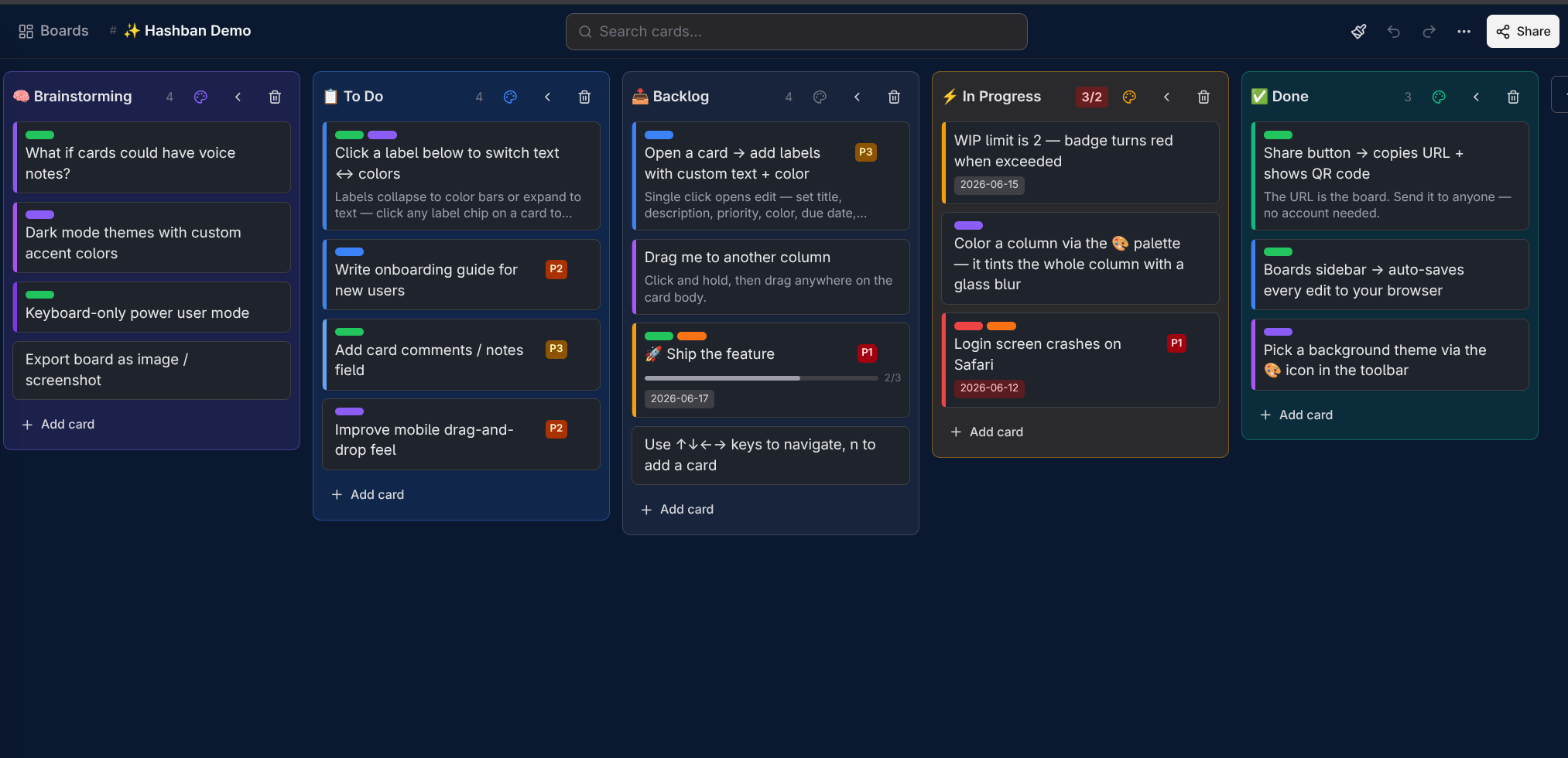 Hashban: Backendless Kanban Board