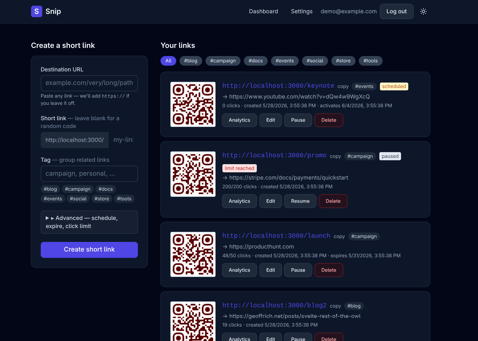 Snip: Self-Hosted URL Shortener